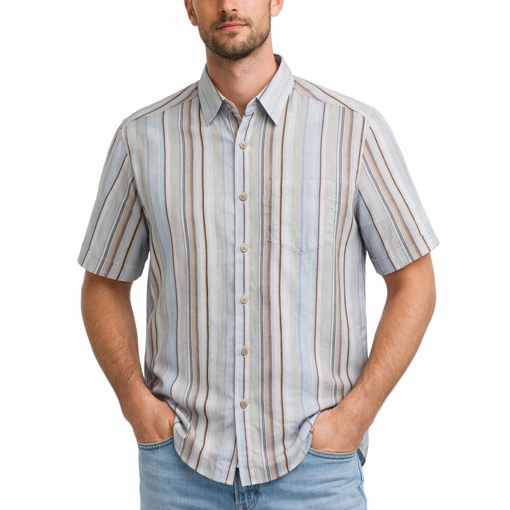 NWT Cubavera 100% Linen Shirt Mens Small Striped Short Sleeve Button Up